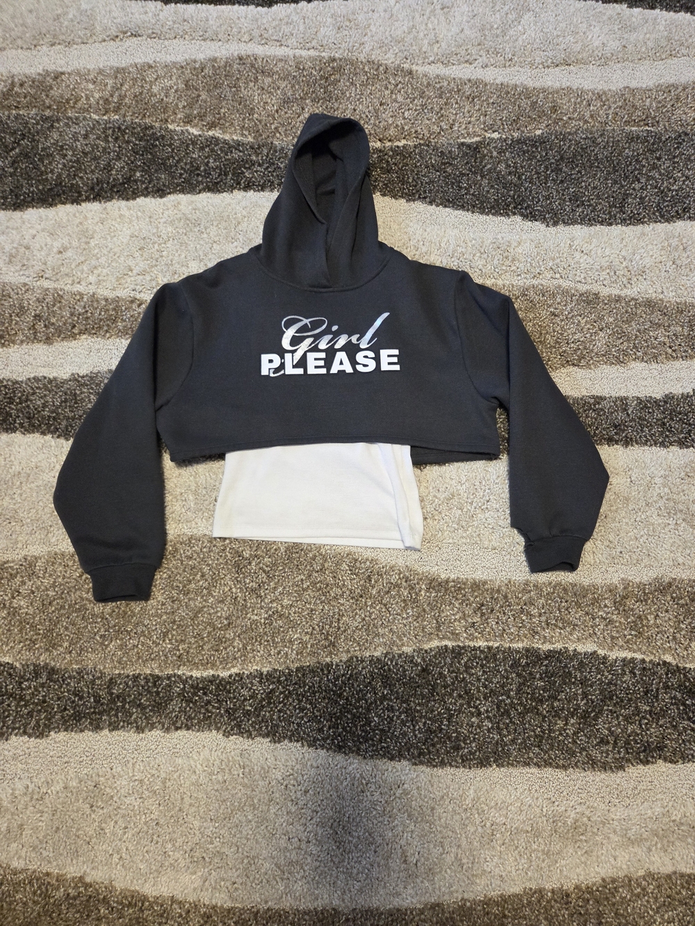 Girls' Black Cropped Hoodie with 'Girl Please' Graphic